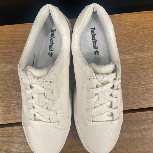 TIMBERLAND WOMEN'S LAUREL COURT LOW LACE SNEAKER WHITE CANVAS A5ZHG ALL SIZES - Picture 3 of 10